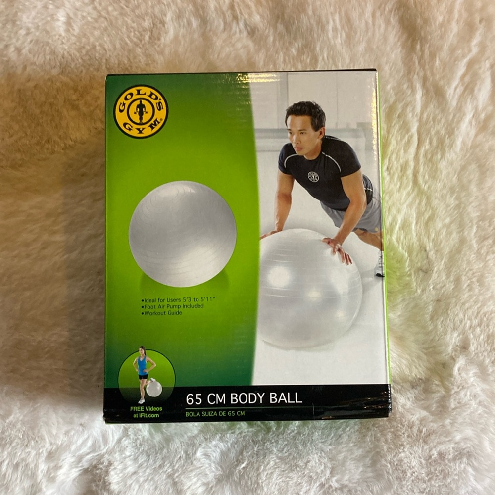 New in Box 💪 Golds Gym 🏃🏻‍♀️ 65 CM Body Ball 🏃 w/Foot Air Pump/Workout Guide